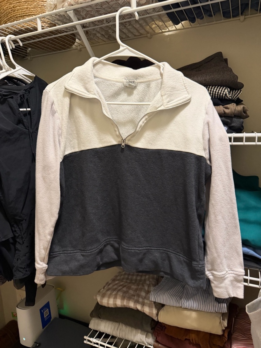 J. Crew Cream & Charcoal Half-Zip Fleece Pullover